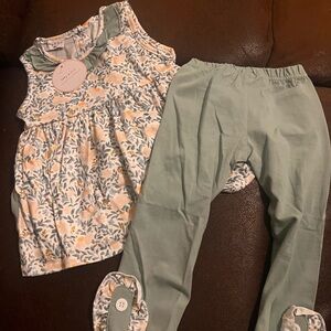 Floral Sleeveless Top and Green Pants Set